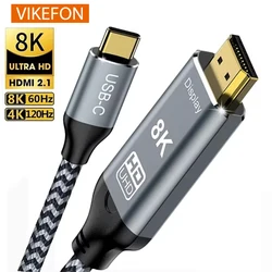 VIKEFON USB C to HDMI Cable 8K 4K Type C to HDMI 2.1 Thunderbolt 3 4 to 8K60Hz 4K120Hz for iphone 15 MacBook Huawei Mate30