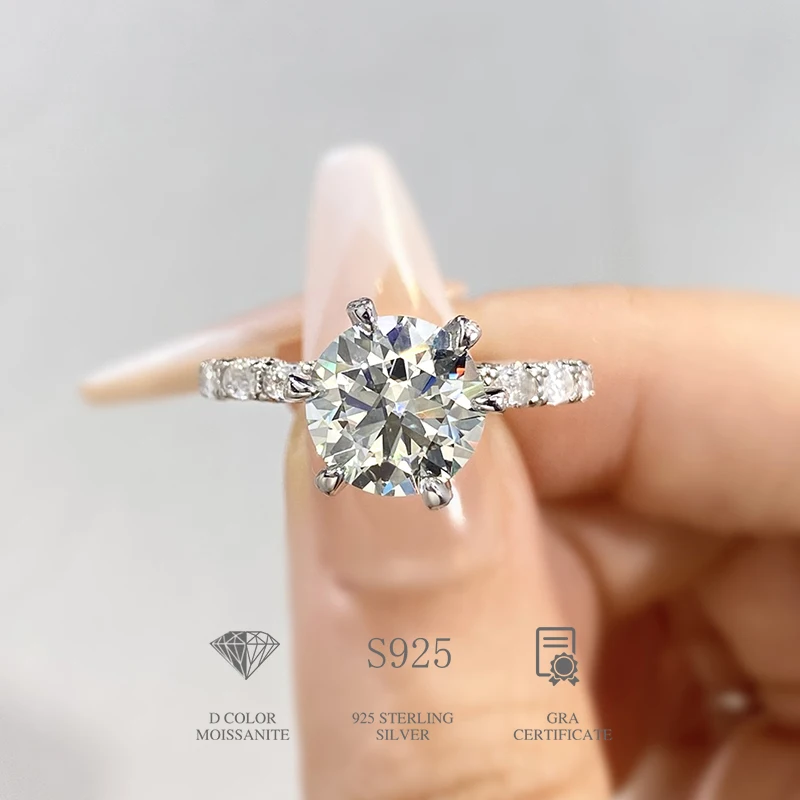 

DWJ Блестящие 3CT сертифицированные обручальные кольца с чистым муассанитом и бриллиантами для женщин, подарок, настоящее серебро 925 пробы, ювелирные изделия высшего качества