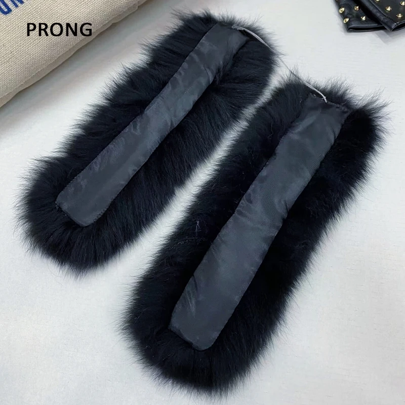 Natural Fox Fur Cuffs Wrist Arm Warmer Women Jacket Coat Sleeve Fur Triming Ladies Bracelet Real Fur Wristand Glove Snap Ring