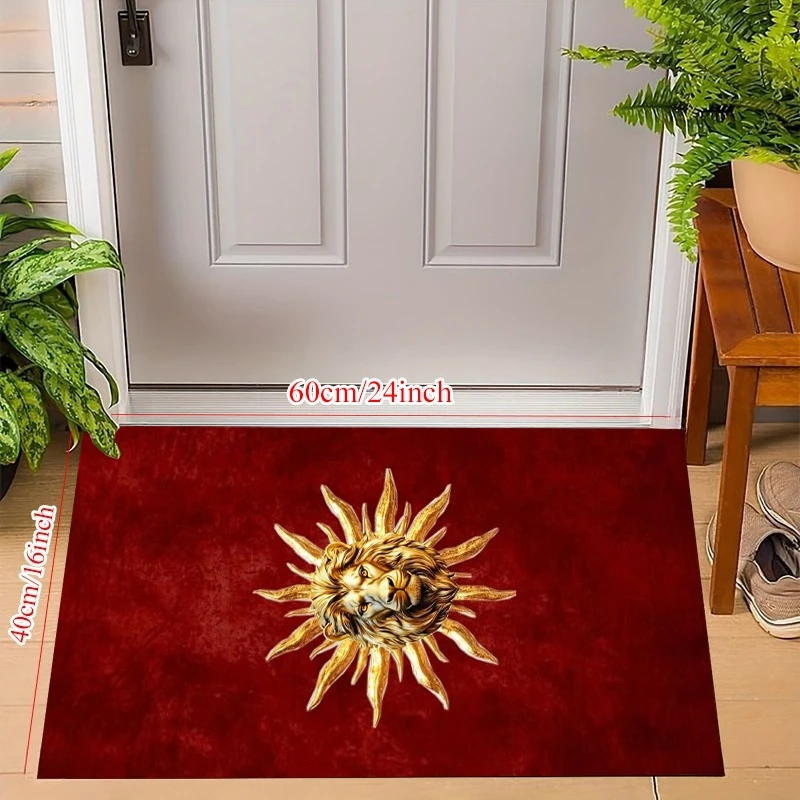 Sun God Lion Head Entry Doormat, Mythological Celestial Sun Non-Slip Rug, Medieval Royal Home Decor Mat  Door Mat Entrance