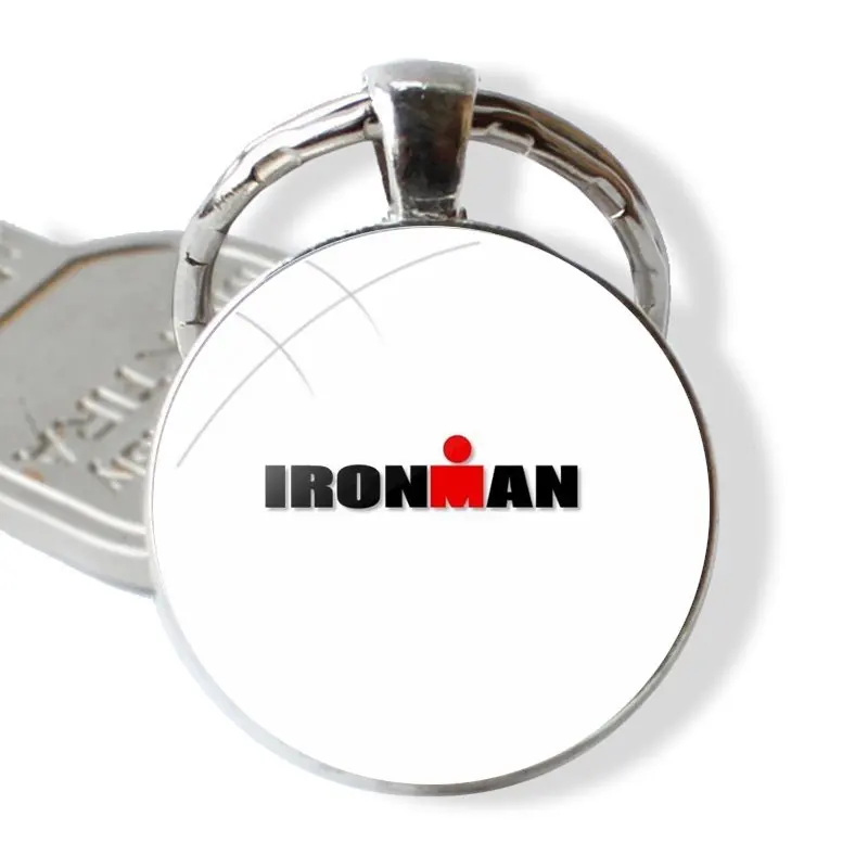 Fashion Decor Creative Cartoon Sports Triathlon Ironman Item Keychain Handmade Glass Cabochon Key Ring Holder Pendant Key Chains