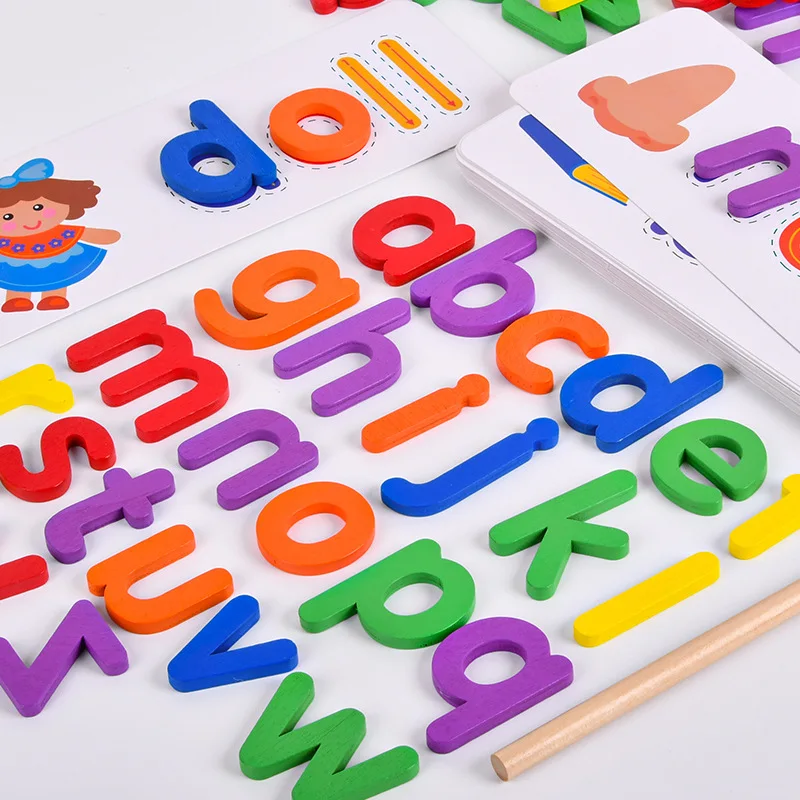 Juego de rompecabezas de palabras de ortografía para niños, juguete educativo Montessori de madera, 26 letras del alfabeto inglés, material didáctico para jardín de infantes