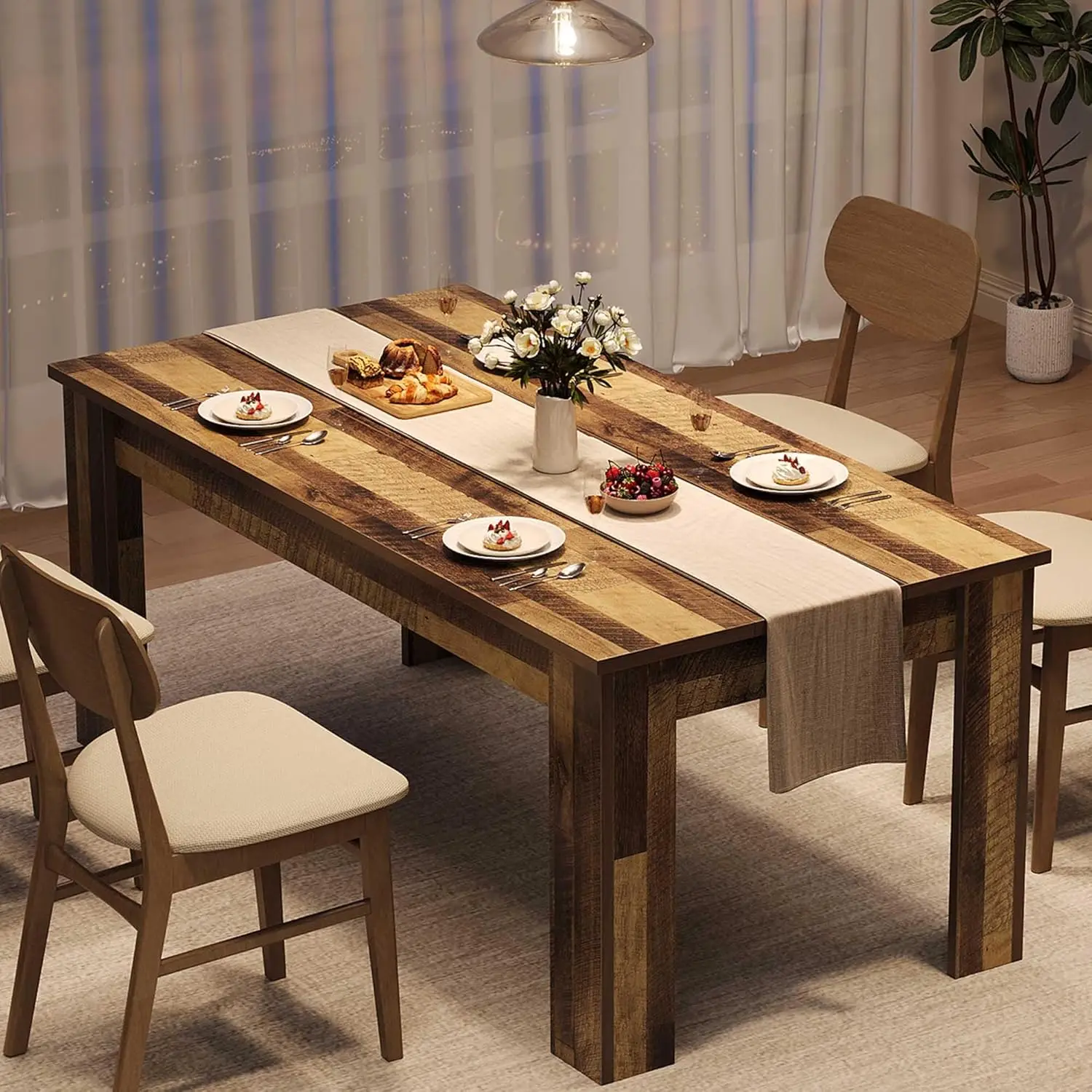 

Dinings Table for 4-6, 63" Inch Dining Tables for 4, Farmhouse Large Kitchen Dining Table, Rectangular