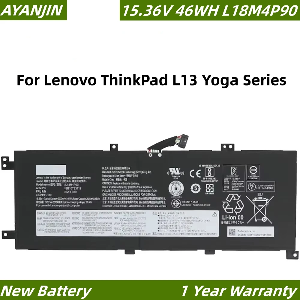 

L18M4P90 L18C4P90 15.36V 46WH Laptop Battery For Lenovo ThinkPad L13 Yoga Series SB10T83119 SB10T83177 SB10T83178 5B10W13935