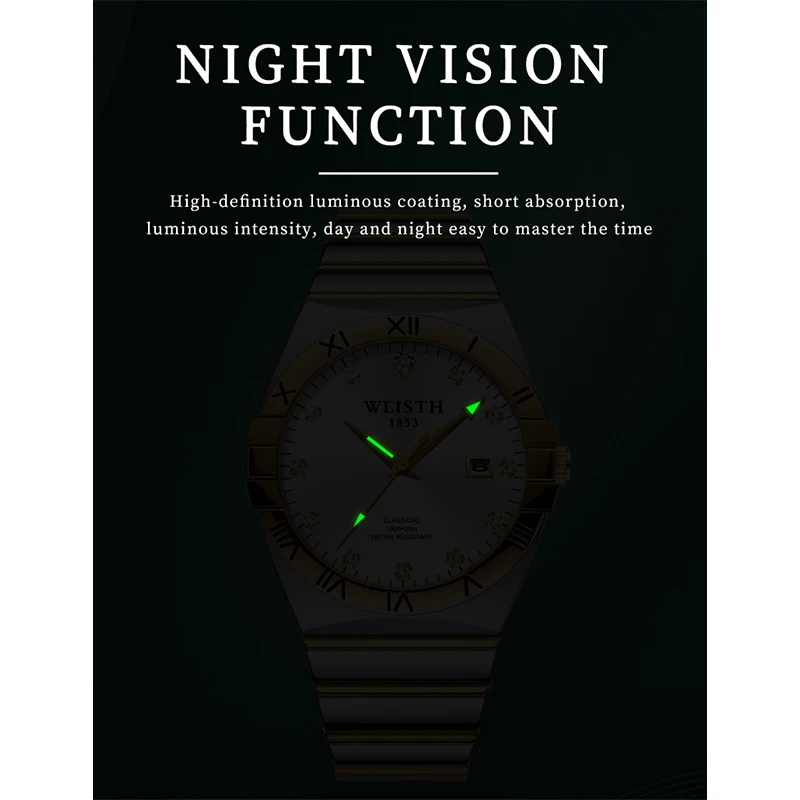 ساعات رجالية الماس تصميم التقويم المضيء شخصية ورائعة نمط الأعمال كوارتز ساعات المعصم للماء Relogio #6