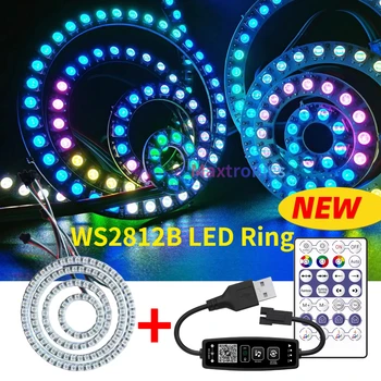 Ws2812b rgb led ring kit individuell adressierbar und usb 28key bluetooth musik controller oder buiit-in 8/16/24/35/45 pixel lampe