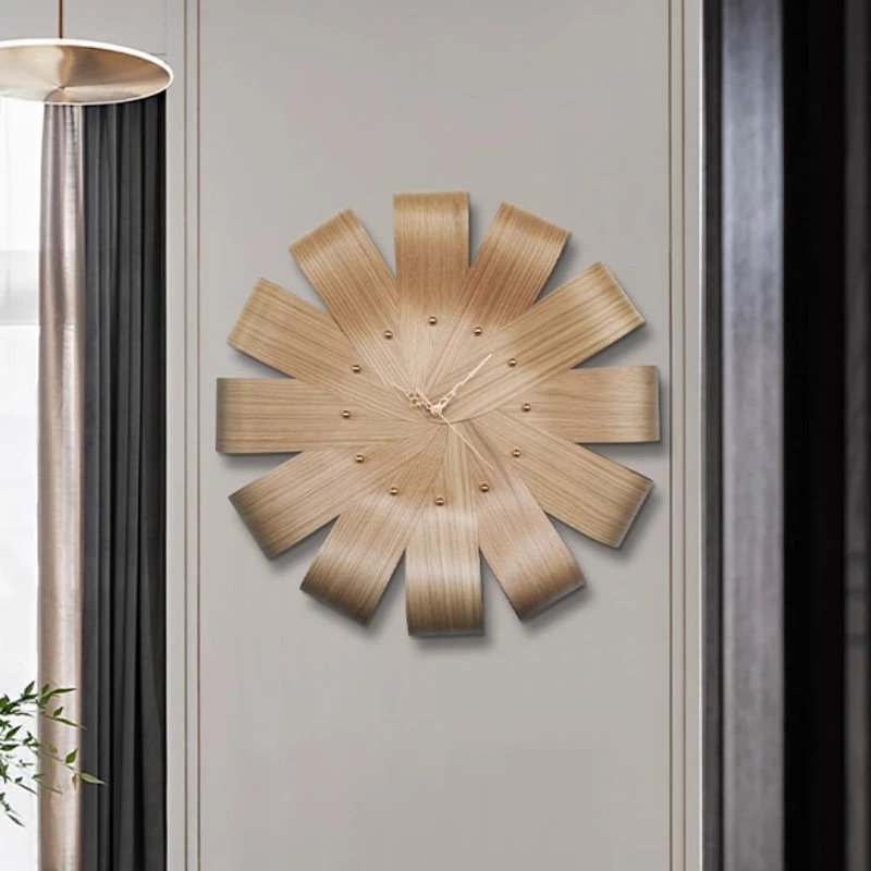 Solid Wood Skin Petal Living Room Wall Clock Restaurant Digital Clock Mural Watch Office Mute Wall Clock Home Decor Items