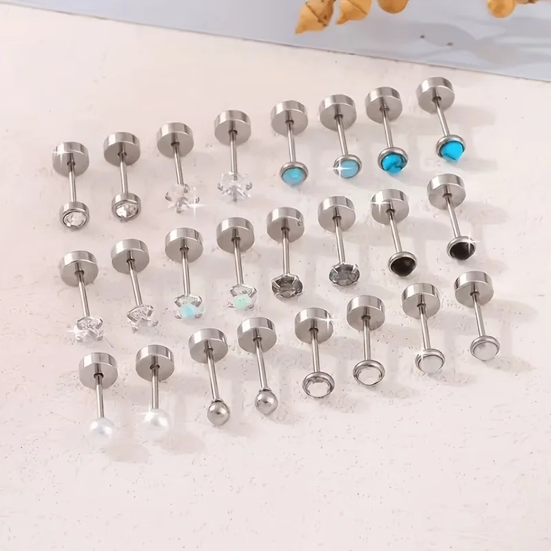 12 Paare/24 Stück Ohrstecker aus Edelstahl, runde Kugeln mit farbigen synthetischen Zirkonia-Steinen, hautfreundliches Ohrstecker-Set für – Detail 4