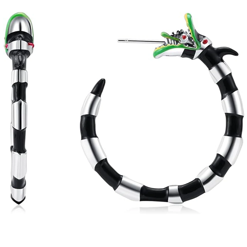 Coral Snake Hoop Earrings Enamel Snake Juice Earrings Vinatge Gothic Snake Hoop Earrings Cosplay Halloween Costume for Men Women