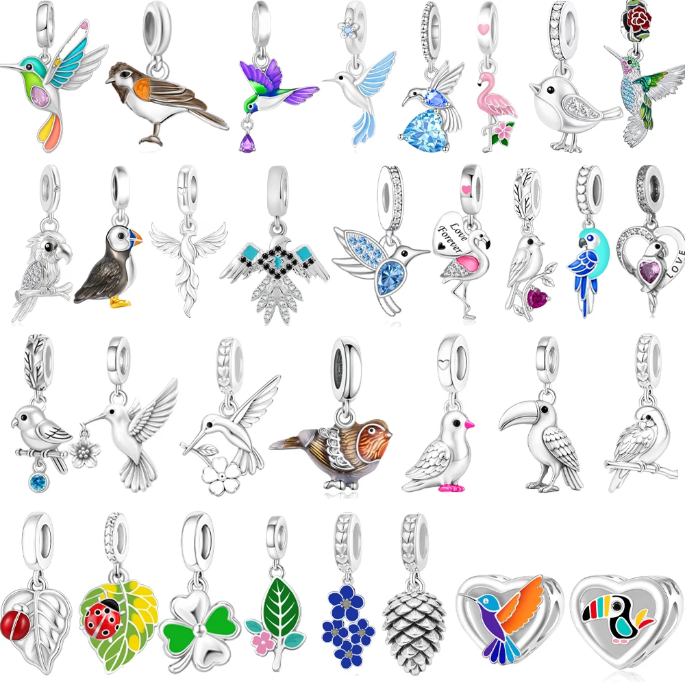 Pan Charms Flower Parrot Bird Pet Pendant Beads Fit Original Bracelet Jewelry DIY Mother/Father’s Day Valentine Birthday Gift