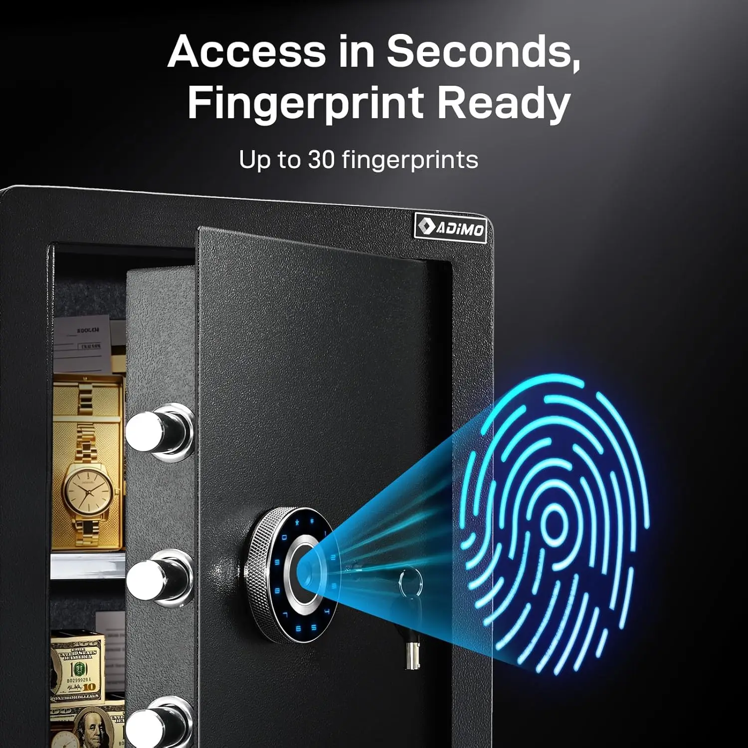 Fingerprint Safe Box, 2.1 Cuft Biometric Safe w/Removable Shelf, Heavy Duty Fireproof Safe w/Sensitive Alarms, Dual Key System,