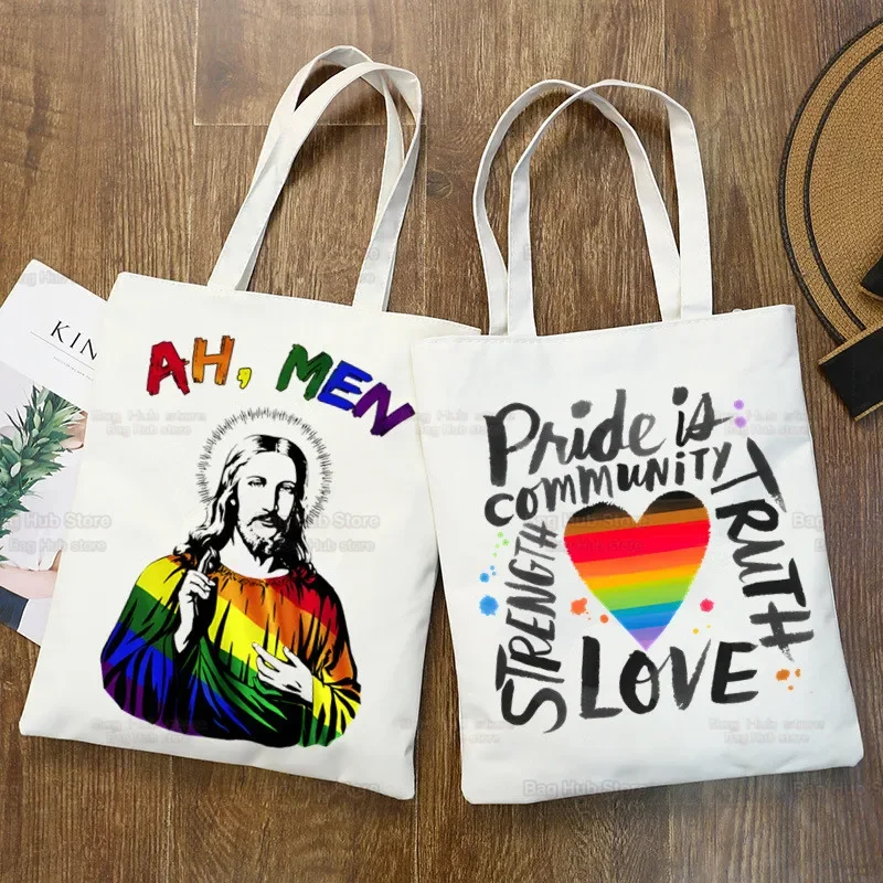 Jesus Funny LGBT Women Package Canvas Bag Lesbians Gay Bisexuals Handbags Rainbow Shoulder Bags Shopping Girls Pride Handbag