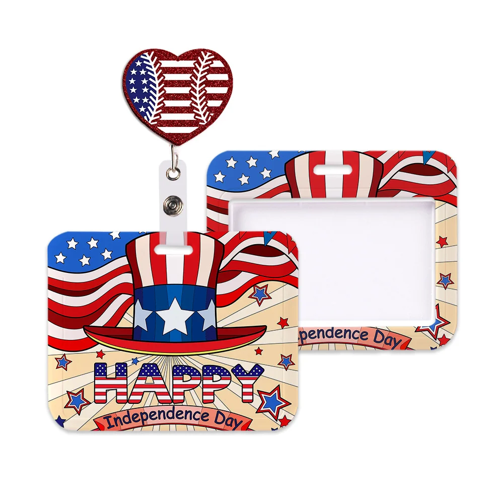 American Holiday 4th July Independence Work Card Holder Name Badge with Keychains Student Id Card Lanyard Holder Accessories