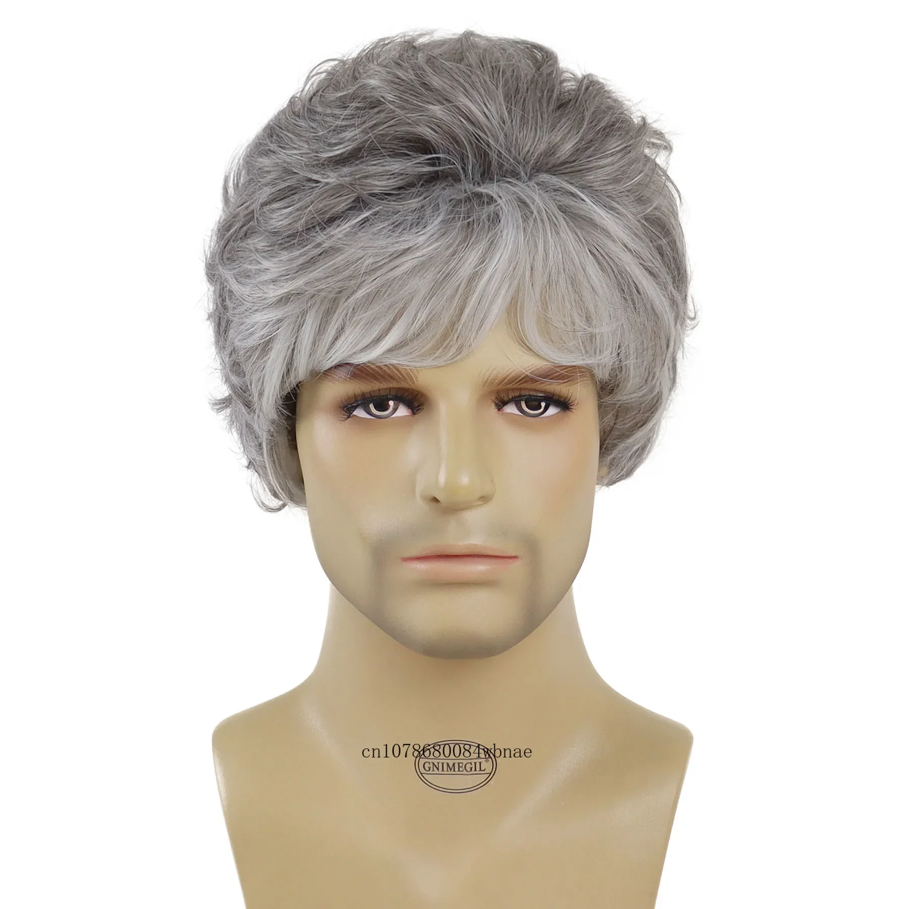 Grey Wig with Bangs Synthetic Short Layered Older Grandpa Wigs for Men High Temperature Fiber Hair Daily Party Costume Cosplay