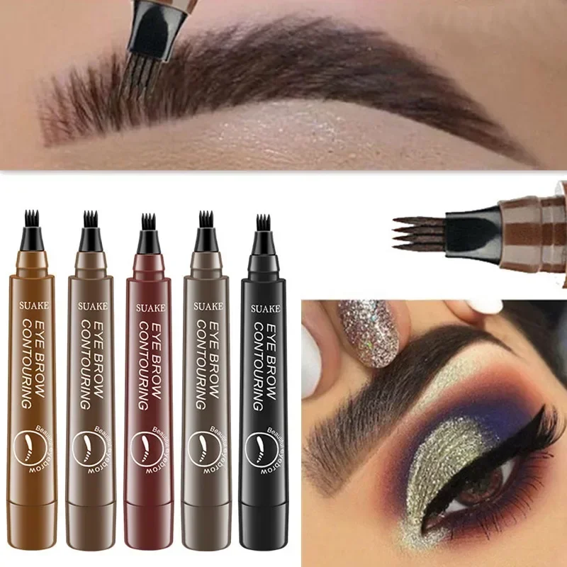 5 Colors Eyebrow Pencil Waterproof 4 Fork Tip Eyebrow Tattoo Pencil Cosmetic Long Lasting Natural Dark Brown Liquid Eye Brow Pen