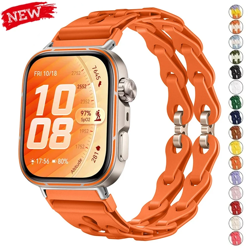 Modisches Ketten-Silikonarmband für Huawei Watch Fit 5/5Pro Armband für Huawei Watch Fit3/4/4Pro Sport-Uhrenband
