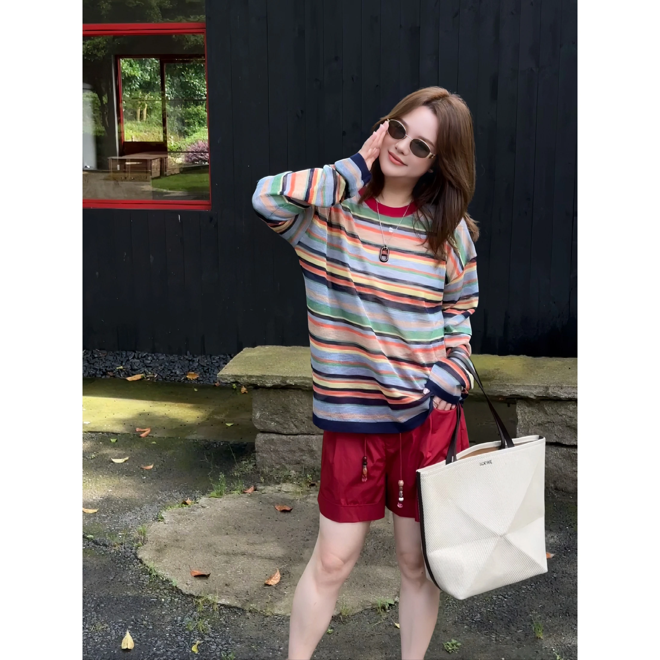 

Loose Long Sleeve round Neck Striped Top for plus Size Women Comfortable Casual Fashion Korean Style Summer T-Shirt