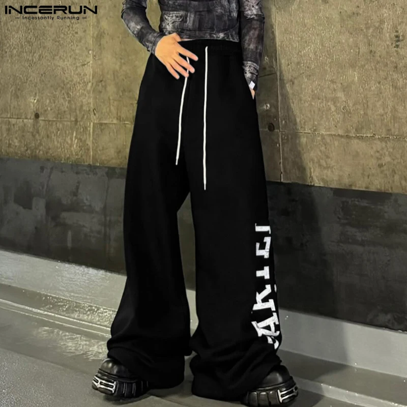 INCERUN Men Pants Casual Loose Long Pants 2025 Korean Style Fashion Printing Handsome Fashion Wide Leg Trouses Men Streetwear