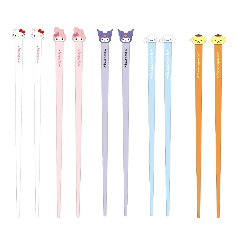 Palillos portátiles bonitos de Hello Kitty, palillos Sanrio Kuromi Cinnamoroll, vajilla infantil bonita de dibujos animados, suministros de cocina, regalo