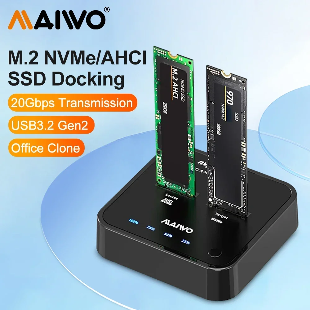 

MAIWO 20 Гбит/с NVMe AHCI M.2 SSD Дубликатор USB3.2 Type C M.2 NVME SSD Док-станция для m.2 2230/42/60/80 SSD-корпус с клоном