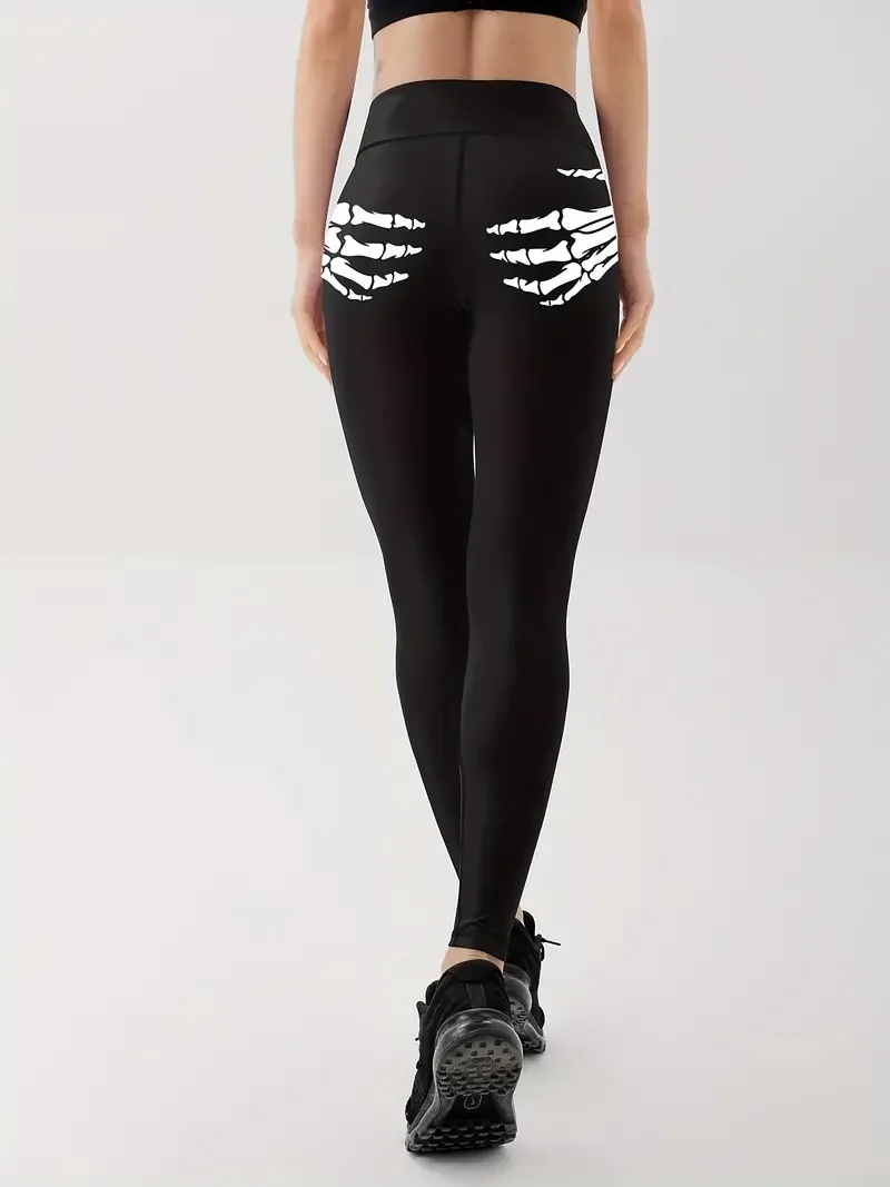 Sexy skeleton hand print stretch slim lift hip casual sports women\'s leggings small legs