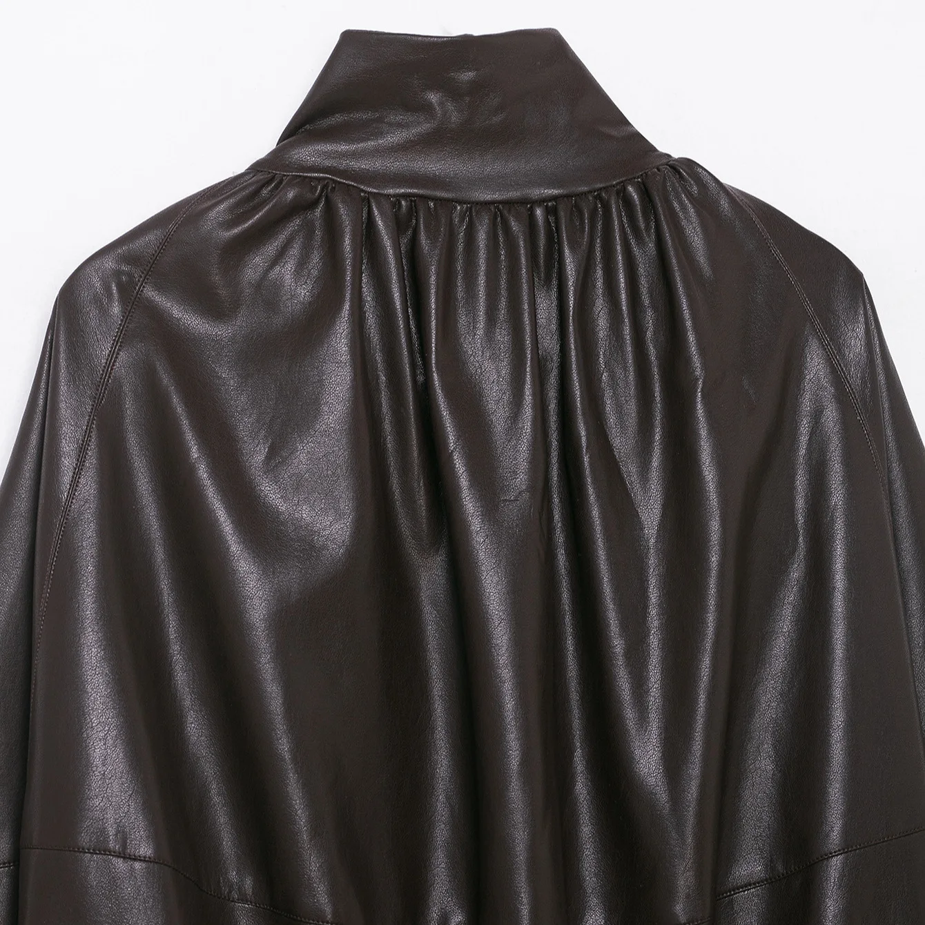 KIDCRKJ 하이스트리트 여성 봄 파일럿 코트 레트로 브라운 스탠드 칼라 엘라스틱 헴 여성 가죽 재킷 미니멀리스트 여성 아우터웨어