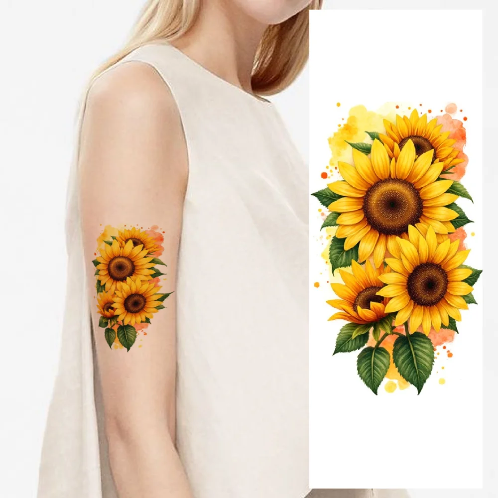 

9pcs Temporary Tattoo Lavender Waterproof Long-lasting Body Stickers Iris Hydrangea Colorful Realism Tulips For Male Arms