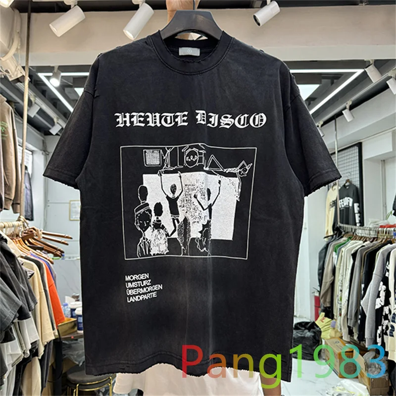 

ERD Cut Heavy Duty Washed Old T-shirt Men Women Retro Print Tee High Street Short Sleeve