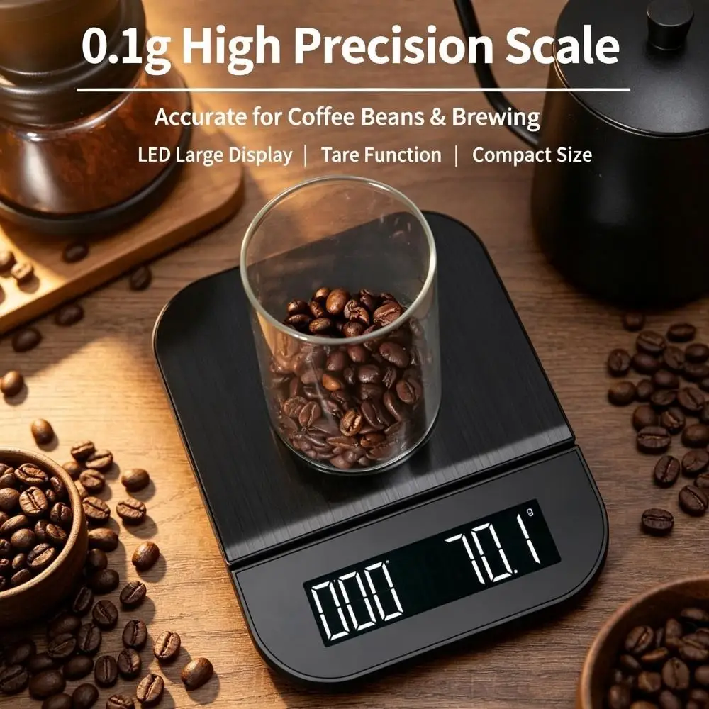 3/5KG 0.1g Mini Digital Coffee Scale, High‑Precision Kitchen Food Scale, Electronic Weighing Scale for Coffee Baking Cooking Use