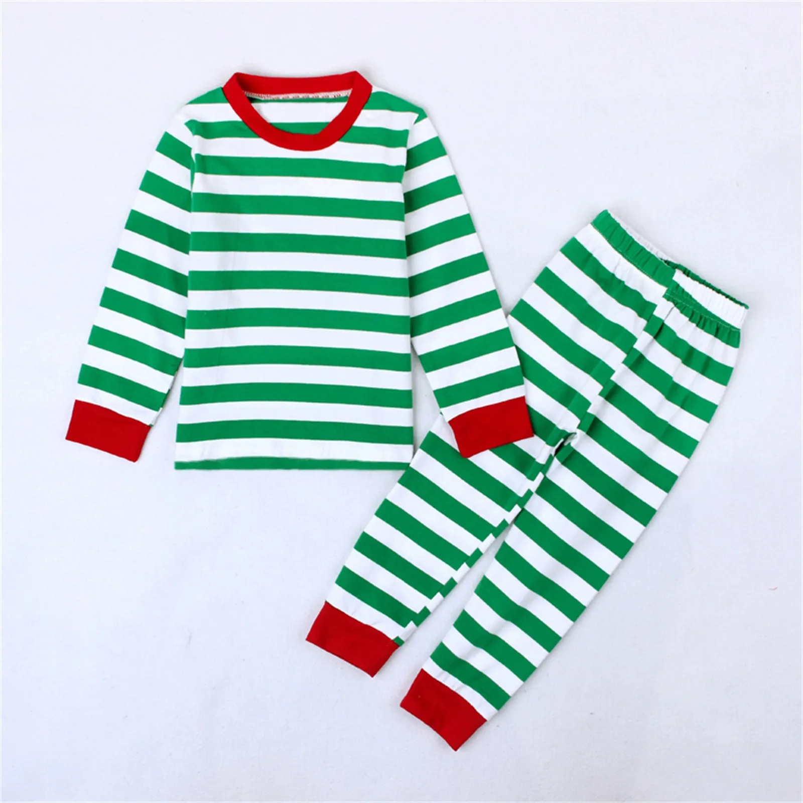 2Pcs Striped Cotton Pajama Sets Autumn Winter Christmas Pyjamas Suits Kids Sleepwear Clothes Long Sleeve T-shirt Pants Sets