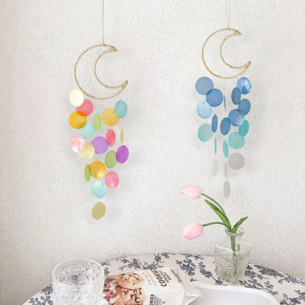 Lightweight  Beautiful Hanging Shell Moon Wind Chimes Bright-colored Hanging Wind Chime Eye-catching   Home Decor