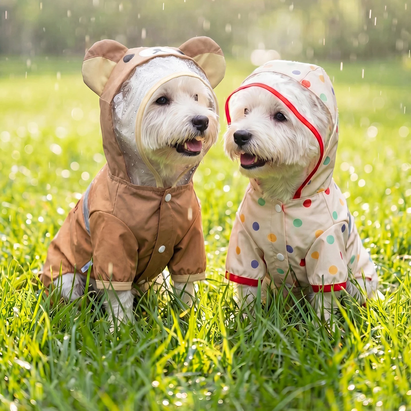 

Rainy Travel Dog Clothes Small Bear Shaped Patchwork Raincoat with Tail Puppy Cartoon Waterproof Four Legged Clothes