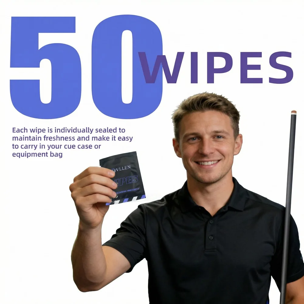 

KONLLEN Carbon Fiber Pool Cue Shaft Cleaning Wipes, 50 Count Individually Wrapped Pre-Moistened Towelettes | Quick & Easy Mainte