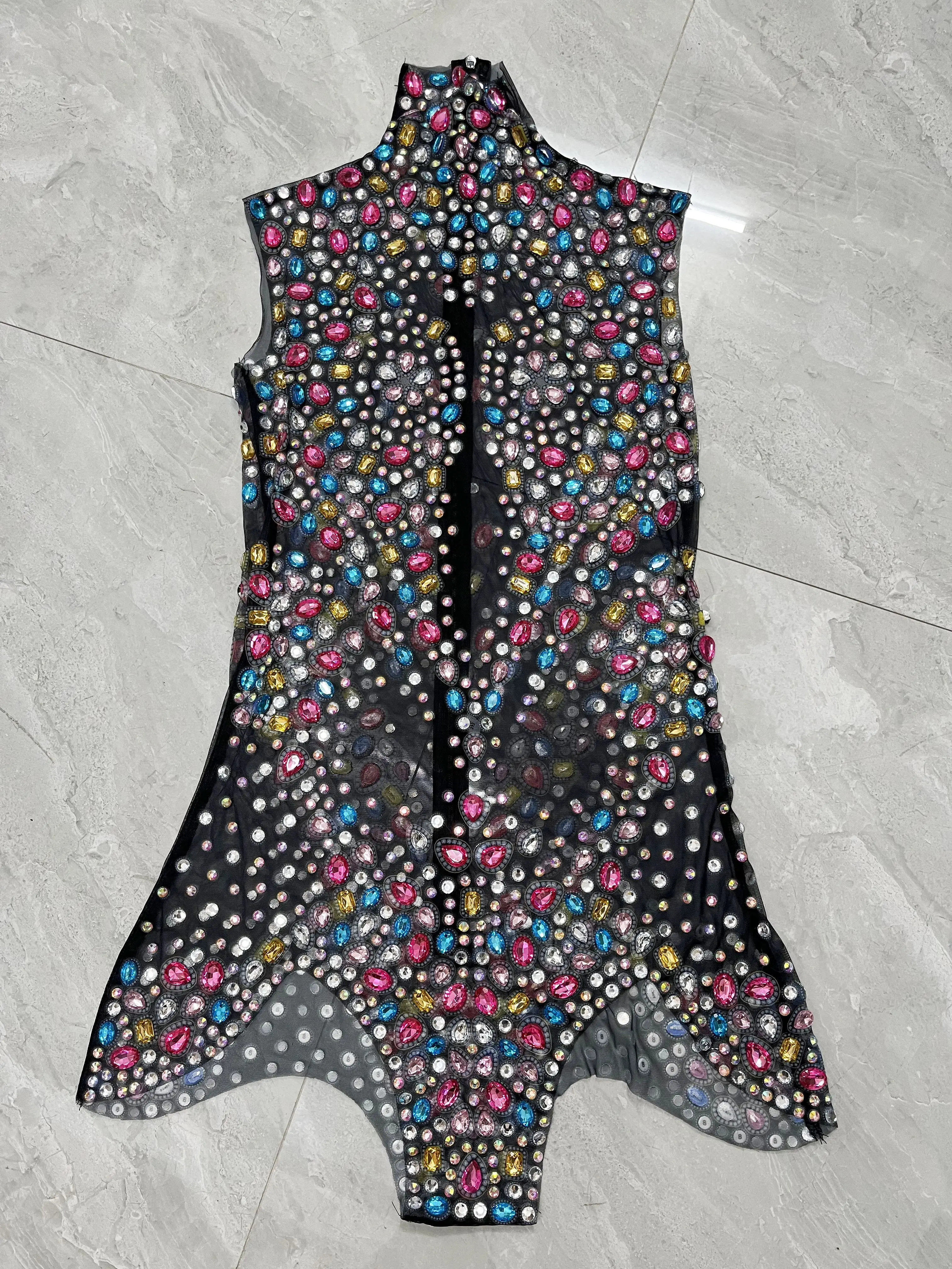 New Colorful Rhinestones Crystals Leotard Luxury Celebrate Sexy Outfit Sleeveless Bodysuit Birthday Costume tangwucai