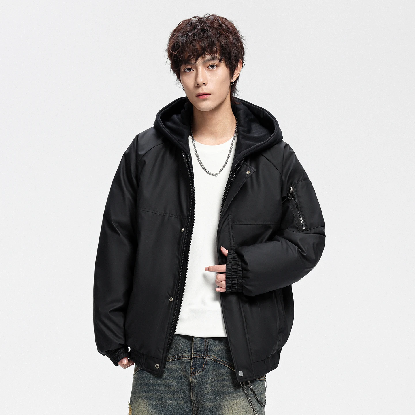 Men's Winter Down Jacket with 90% Duck Down Original Design Outdoor Warm Windproof Casual Versatile and Trendy PU Leather Jacket