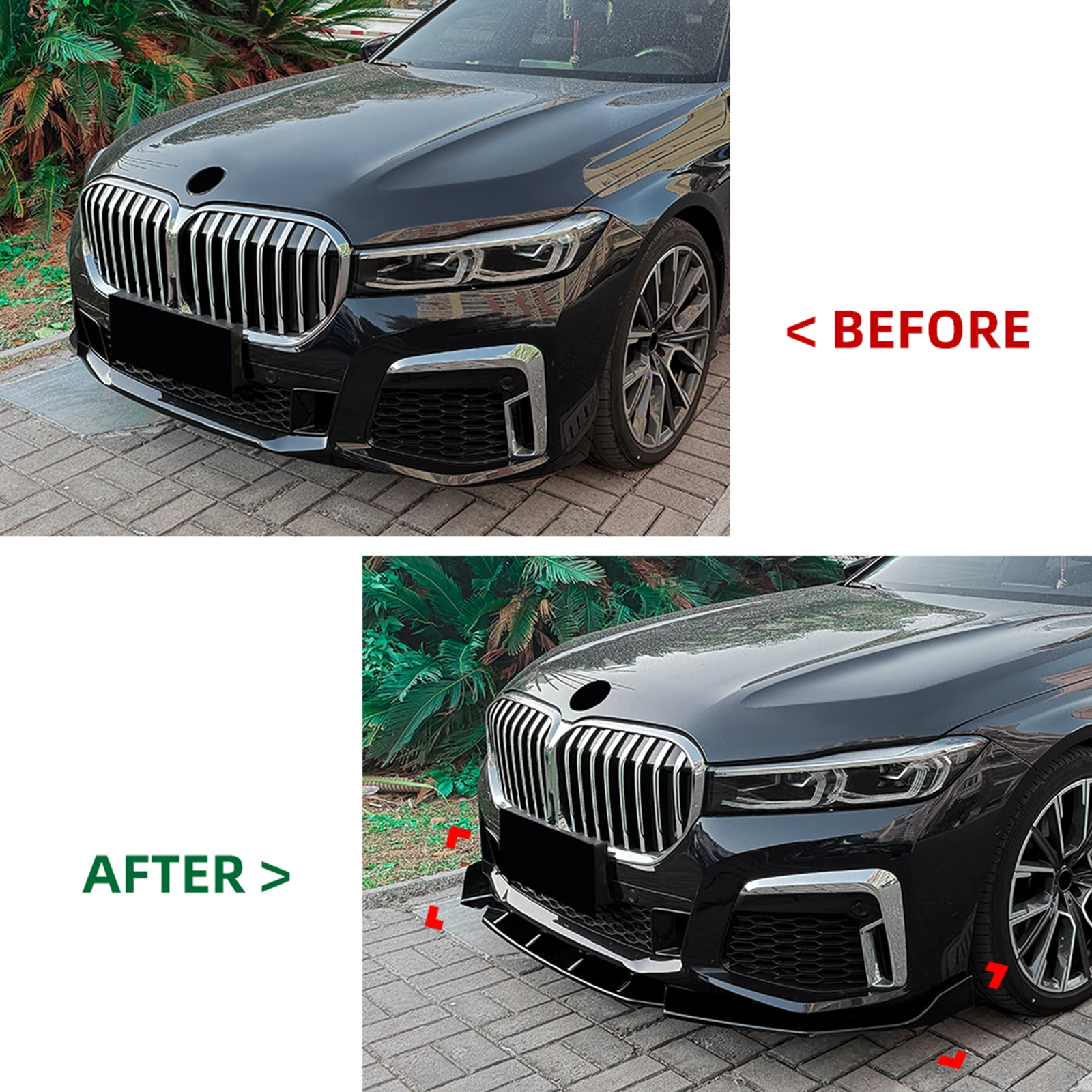 3pcs Car Front Bumper Spoiler Lip Lower Splitter Spoiler Blade For BMW 7 Series G11 G12 740i LCI M Sport 2019-2022