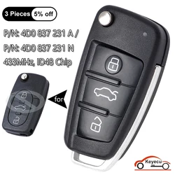 KEYECU Upgraded Flip Remote Car Key Fob 433MHz ID48 Chip for Audi TT RS4 A3 A4 A6 A8 P/N: 4D0837231A / 4D0837231N