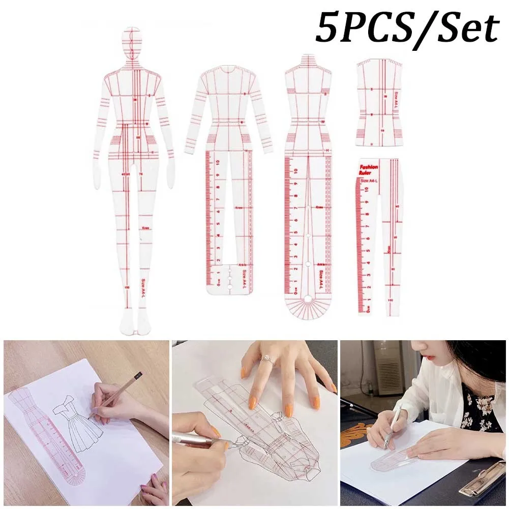 Fashion Cloth Rendering Illustration Ruler Sewing Model Drawing Template Model For Female Clothing Design Rulers