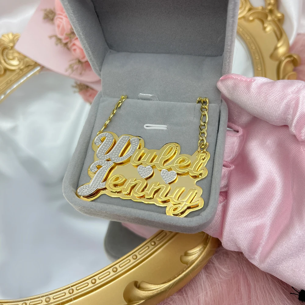 Imagem -04 - Colar de Nome Personalizado com Coração Dois Tons Necklace18k Ouro-placa Dupla Carta Pingente de Jóias Presente para Meninas Femininas