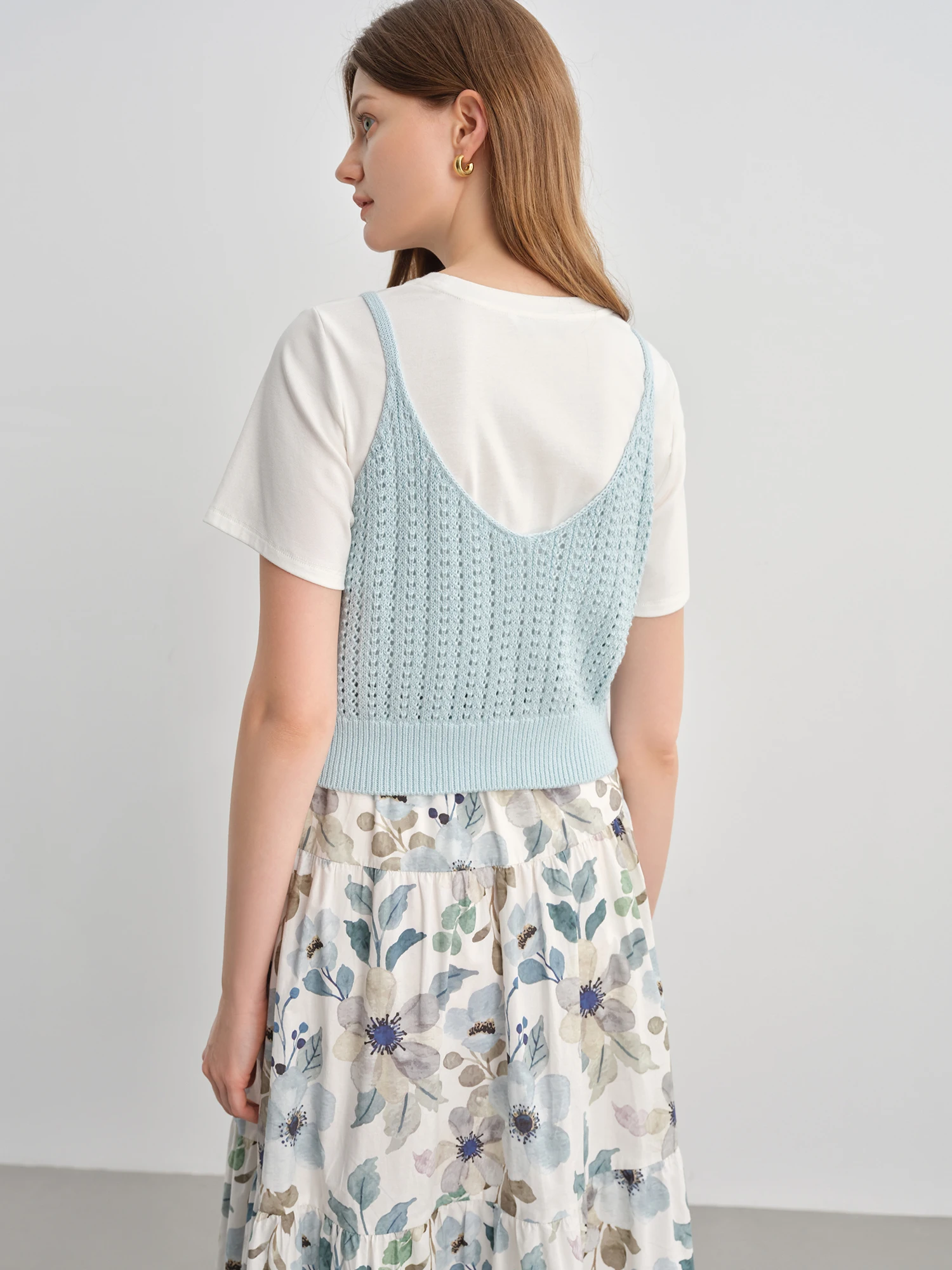 DUSHU femmes Simple tissé T-shirt bretelles costume 2025 été nouvelle mode mince deux pièces costume 25DS82766