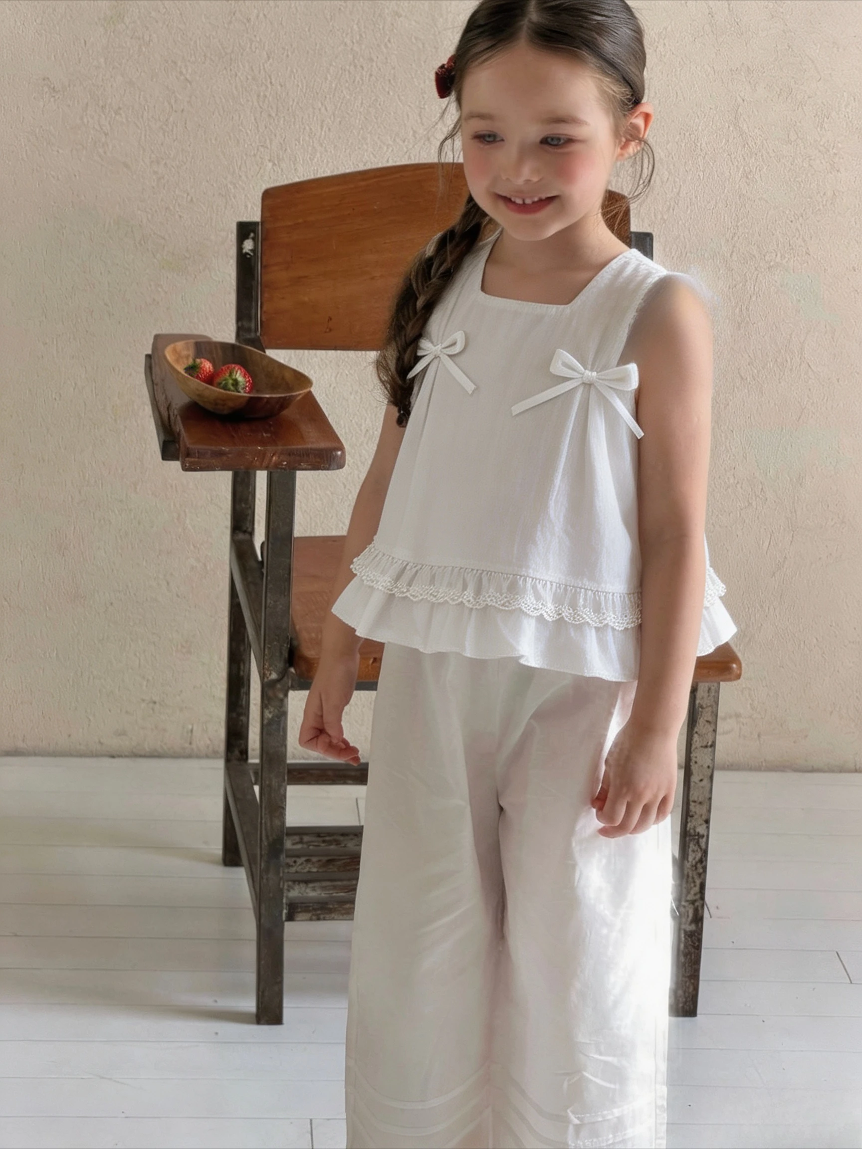 Girls Summer New Cotton Blue Bow Knot Sleeveless Vest Top Baby Girl Korean Kids Clothes Childrens Wear
