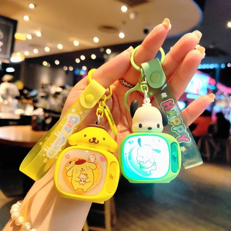 Miniso Cartoon Trio Mini Night Light Keychain Cute Student Luminous Toy Backpack Pendant Couple'S Small Gift