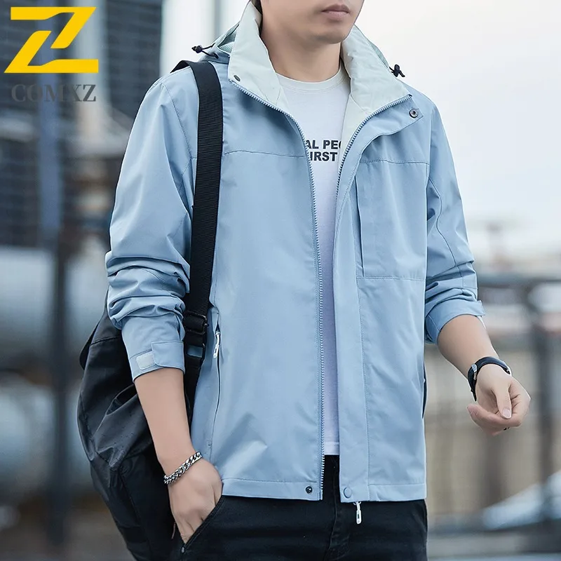 

COMXZ 2025 Men Women Couple Solid Color Waterproof Windproof Jacket Outdoor Sport Casual Hiking Trendy Breathable Loose Fit Coat