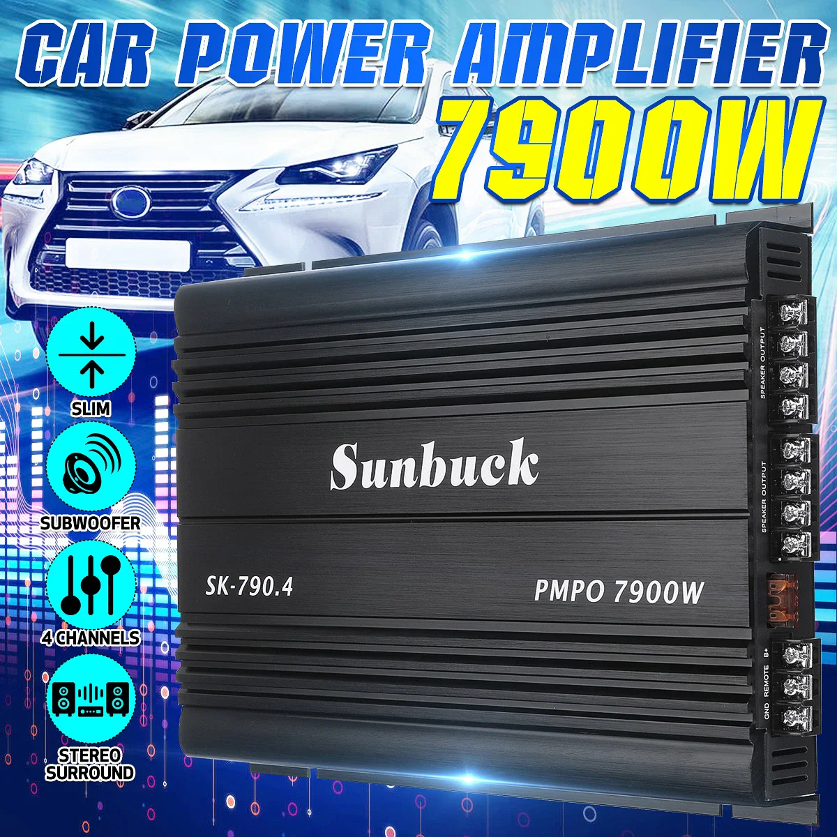 12V Car Audio Stereo Power Amplifier Multichannel Powerful Class A/B Digital Surround Subwoofer Sound Player For Car 7900W AMP