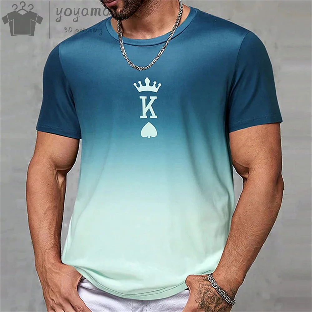 

2024 New Fashion Gradient Poker Print T Shirts for Men Summer Daily O Collar Short Sleeve Tee Shirt Large Size Tops Clothing