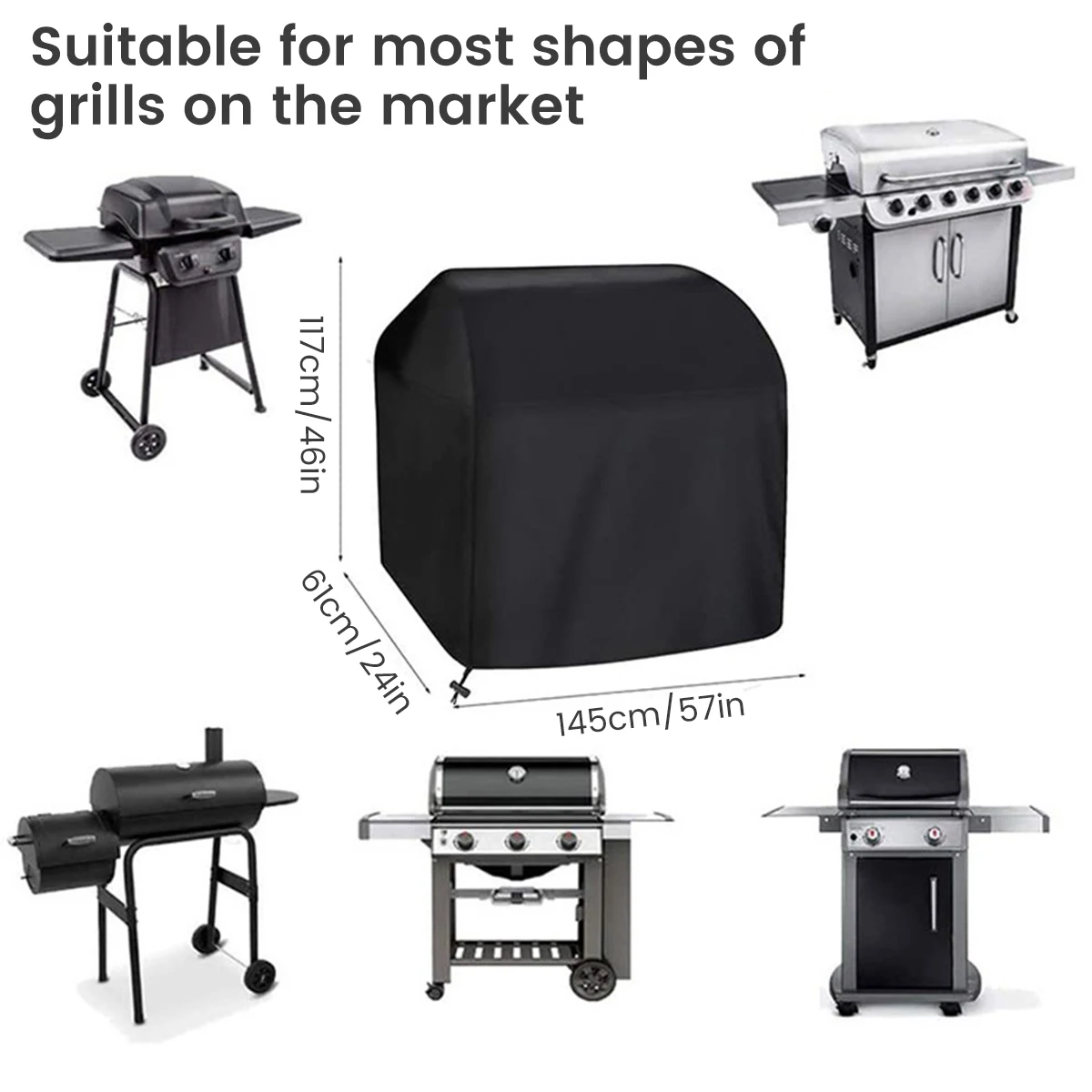 BBQ Grill Cover 210D Oxford Fabric Barbecue BBQ Cover with Magic Sticks Heavy Duty Waterproof Dust-proof Grill Cover for Outdoor