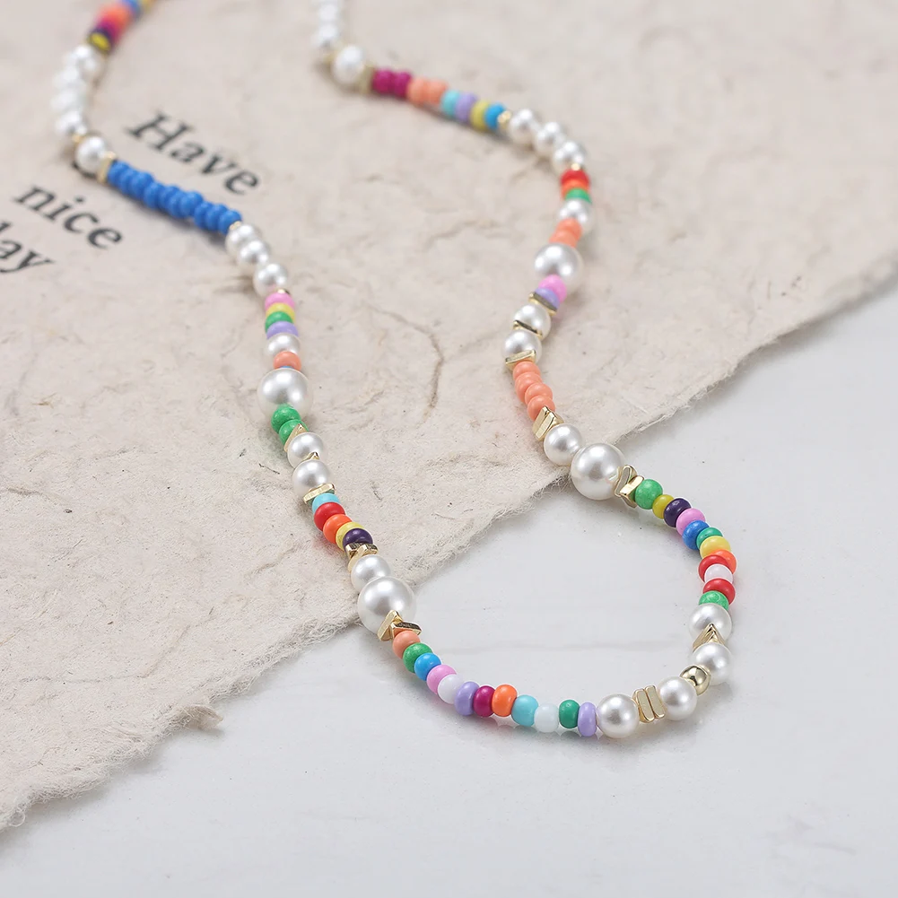 Kiss Mandy Bunte Imitationsperlen-Halsketten aus 925er-Sterlingsilber, Muschelperlen-Halskette für Damen, Schlüsselbeinkette, Halsband PSN08