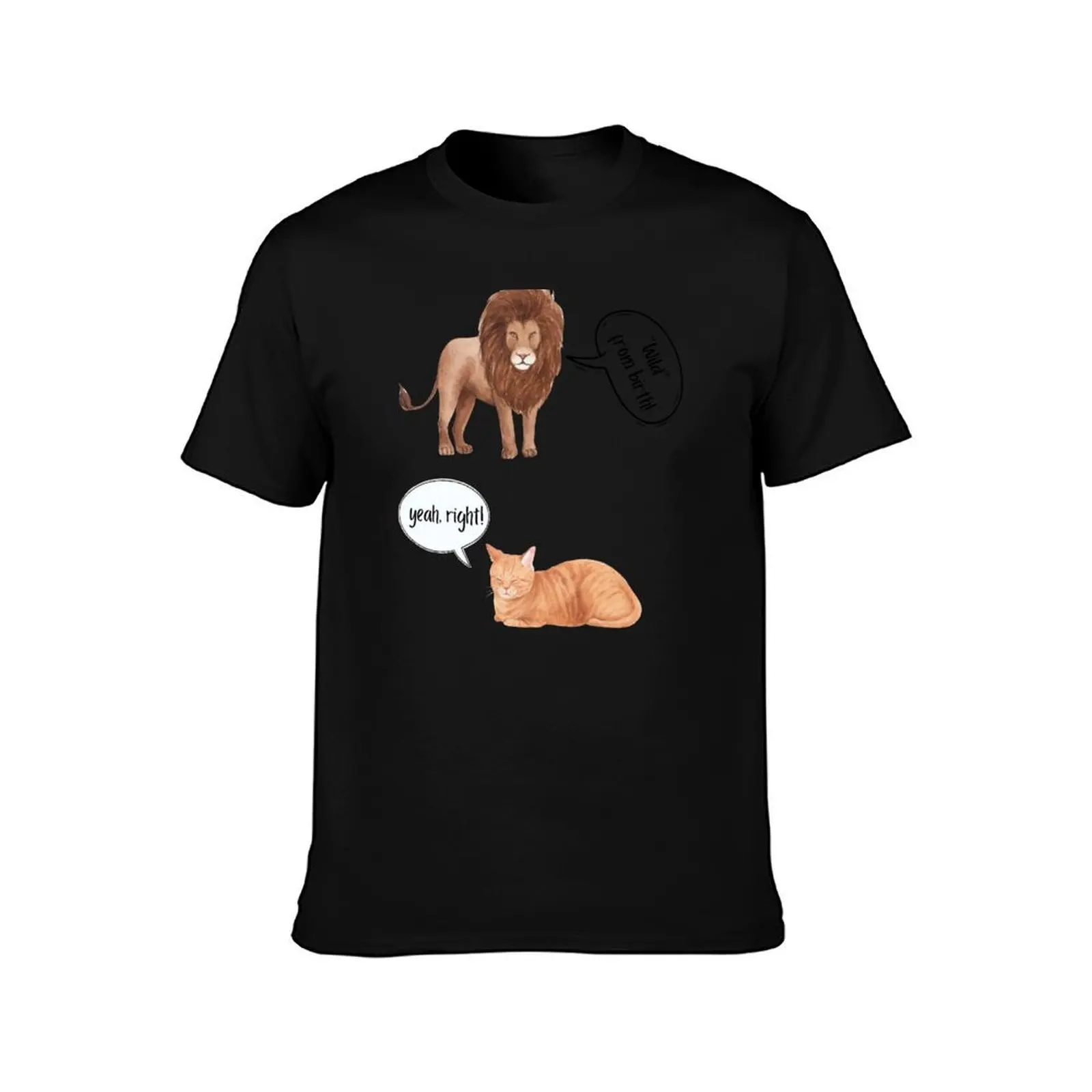 Wild from Birth / SarcasticLion and Cat T-Shirt, Summer Casual Cotton Tee, Oversized Streetwear Tops, Vintage Graphic Print