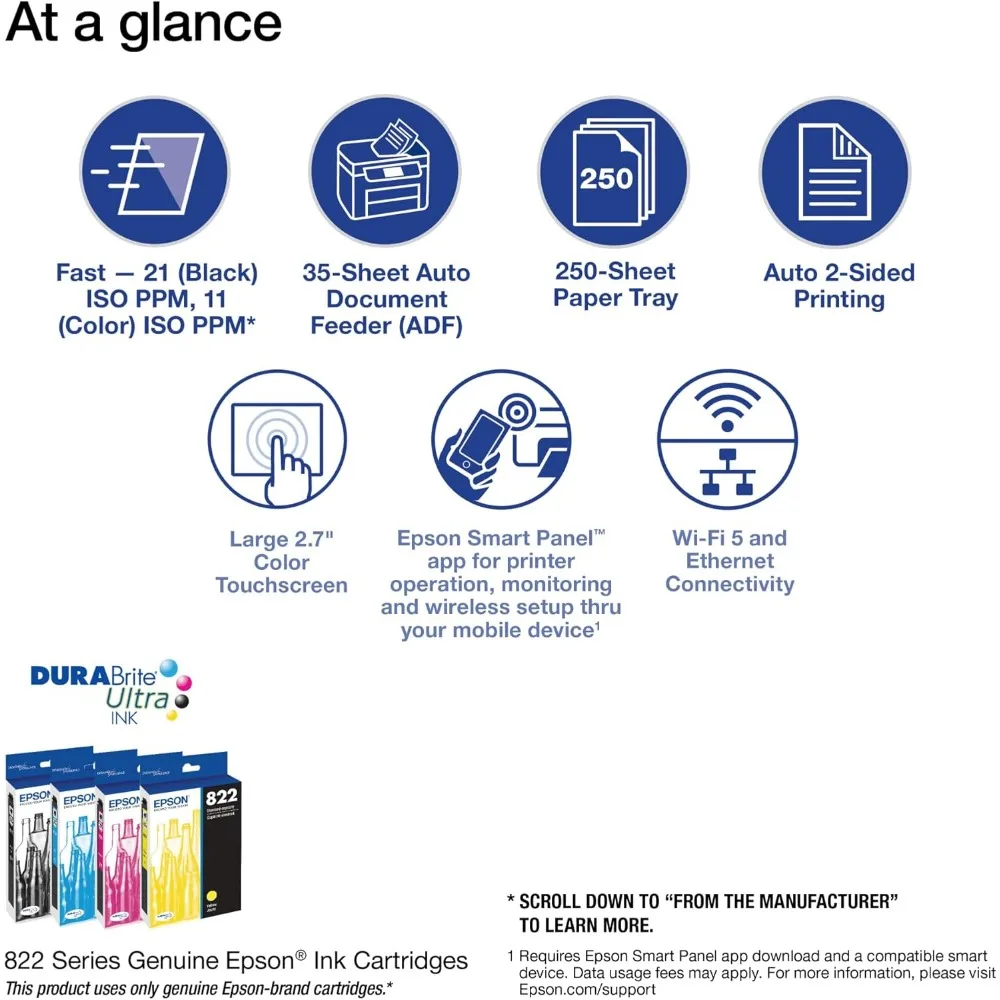 Workforce Pro Wireless Color Inkjet, All-in-One impressora, preto grande, WF-3820