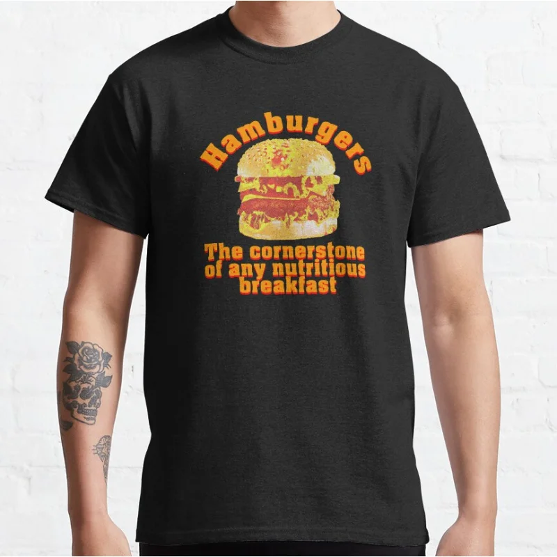 

Hamburger Quote - Pulp Fiction Refrence 80s vintage movie Short-sleeve crewneck T-shirt for men large size Adult Tops S-6xl